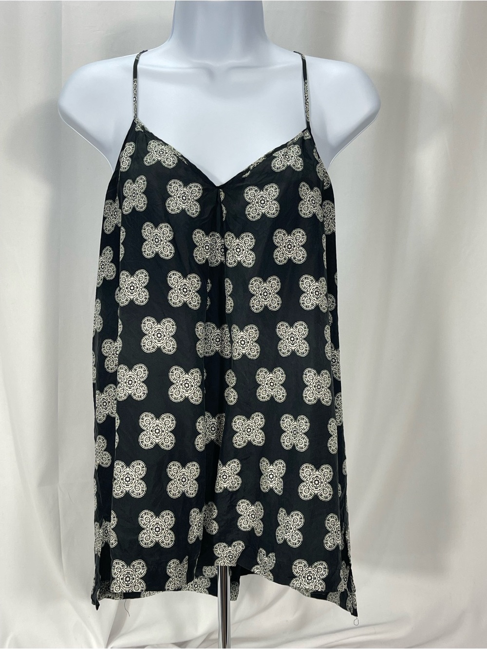 Madewell Black Slip Dress with Cream Medallion Print